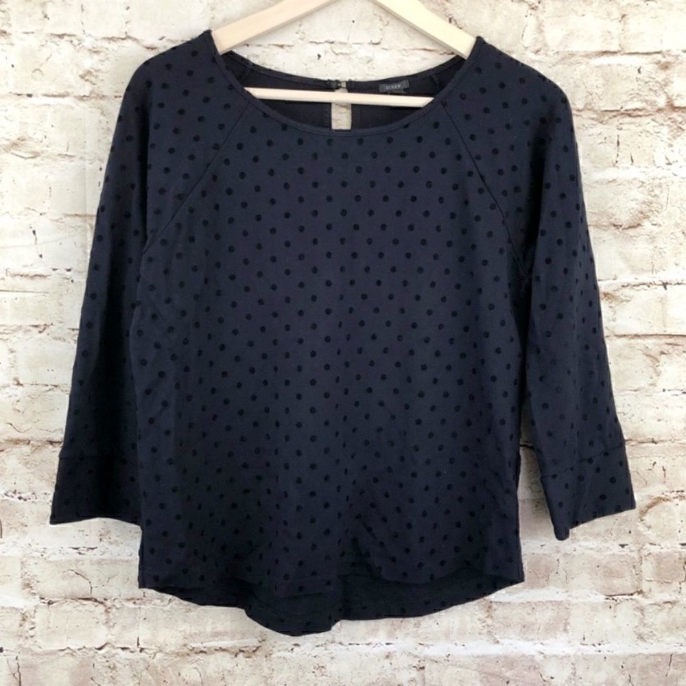 J. Crew velvet polka dot knit top keyhole blouse